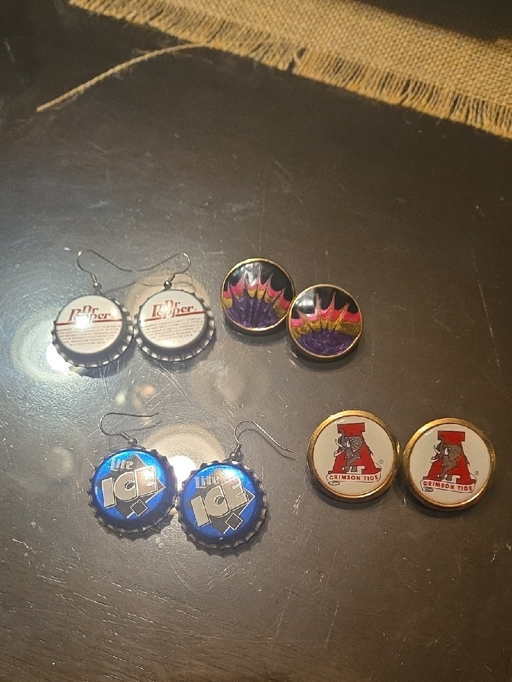 Assorted Bottle Cap and Button Earrings - Multicolor